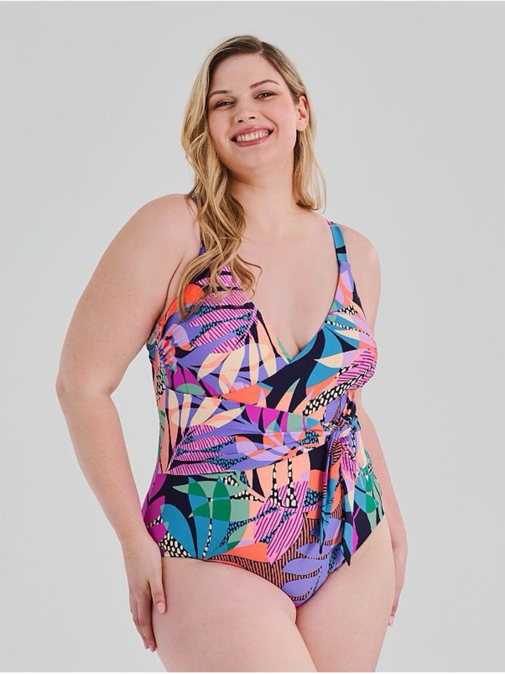 Freshwater women’s tropical Sash Crossover One-Piece Swimsuit plus size 3X NEW